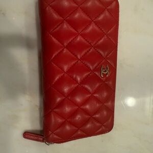 Chanel Red -Pink Quilted Wallet